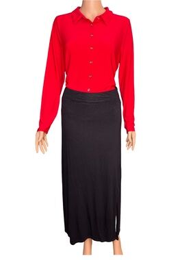 Sundry Black Midi Skirt with Side Slit Size 4 tag with 34” measurement waist